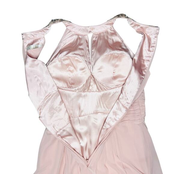 Eliza J Cocktail Dress Size 6 Pink Embellished Neck Tiered Chiffon Pleated Waist - Picture 12 of 15